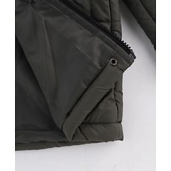 Pine Kids Woven Hooded Winter Jacket with Full Sleeves and Fur - Olive Green