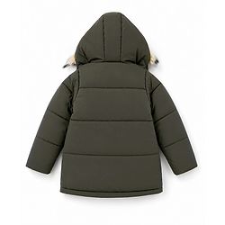 Pine Kids Woven Hooded Winter Jacket with Full Sleeves and Fur - Olive Green