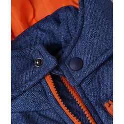 Pine Kids Woven Hooded Jacket with Full Sleeves - Navy Blue