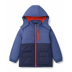Pine Kids Woven Hooded Jacket with Full Sleeves - Navy Blue