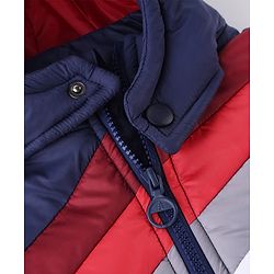 Pine Kids Woven Hooded Winter Jacket with Full Sleeves and Striped Pattern - Navy Blue