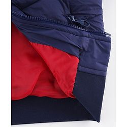 Pine Kids Woven Hooded Winter Jacket with Full Sleeves and Striped Pattern - Navy Blue