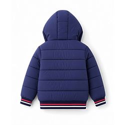 Pine Kids Woven Hooded Winter Jacket with Full Sleeves and Striped Pattern - Navy Blue
