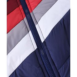 Pine Kids Woven Hooded Winter Jacket with Full Sleeves and Striped Pattern - Navy Blue