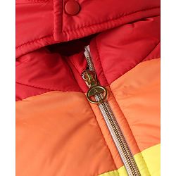 Pine Kids Woven Padded Quilted Hooded Winter Jacket with Full Sleeves and Rainbow Cut & Sew with Rainbow Makes Me Happy Patch - Red