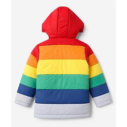 Pine Kids Woven Padded Quilted Hooded Winter Jacket with Full Sleeves and Rainbow Cut & Sew with Rainbow Makes Me Happy Patch - Red