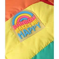 Pine Kids Woven Padded Quilted Hooded Winter Jacket with Full Sleeves and Rainbow Cut & Sew with Rainbow Makes Me Happy Patch - Red