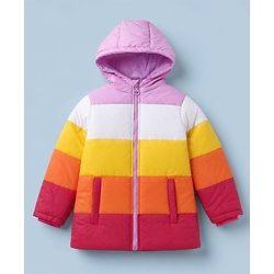 Pine Kids Woven Full Sleeves Hooded Padded Winter Jacket - White