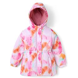 Pine Kids Woven Full Sleeves Hooded Padded Jacket with Tie & Dye Print - Pink