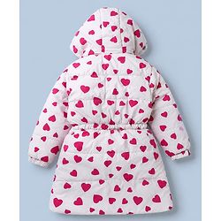 Pine Kids Woven Hooded Padded Winter Jacket With Heart Print - Pink