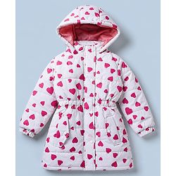 Pine Kids Woven Hooded Padded Winter Jacket With Heart Print - Pink