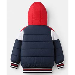 Pine Kids Woven Padded Quilted Hooded Winter Jacket with Full Sleeves and Cut & Sew with Pinekids Patch - Navy Blue