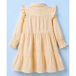 Pine Kids 100% Cotton Woven Full Sleeves Schiffili Tiered Frock - Cream
