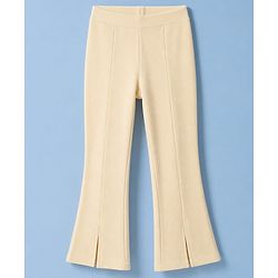 Pine Kids Cotton Lycra Knit Full Length Flared Leggings With Stretch - Off White