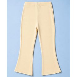 Pine Kids Cotton Lycra Knit Full Length Flared Leggings With Stretch - Off White
