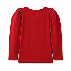 Pine Kids Cotton Lycra Knit Full Sleeves Top With Pearl Embellishment - Red