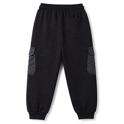 Pine Kids Knit Full Length Lounge Pant With Cargo Pockets & Text Print - Black