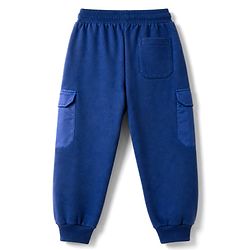 Pine Kids Knit Full Length Lounge Pant With Cargo Pockets & Text Print - Navy Blue