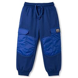 Pine Kids Knit Full Length Lounge Pant With Cargo Pockets & Text Print - Navy Blue
