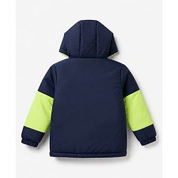 Pine Kids Woven Full Sleeves Padded Hooded Winter Jacket With Badge - Navy Blue