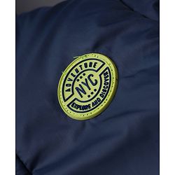 Pine Kids Woven Full Sleeves Padded Hooded Winter Jacket With Badge - Navy Blue