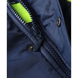 Pine Kids Woven Full Sleeves Padded Hooded Winter Jacket With Badge - Navy Blue