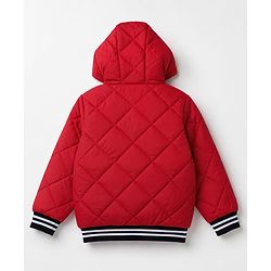 Pine Kids Woven Full Sleeves Padded Hooded Quilted Winter Jacket With Text Print - Red