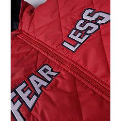 Pine Kids Woven Full Sleeves Padded Hooded Quilted Winter Jacket With Text Print - Red