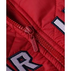 Pine Kids Woven Full Sleeves Padded Hooded Quilted Winter Jacket With Text Print - Red
