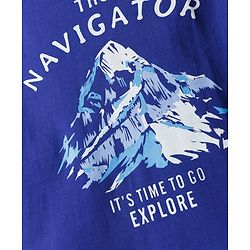 Pine Kids Cotton Knit Half sleeves T-Shirt with Mountain & Text Print - Blue