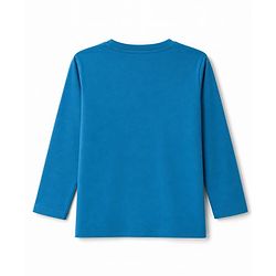 Pine Kids Cotton Knit Full Sleeves T-Shirt with Sky High City Print - Blue