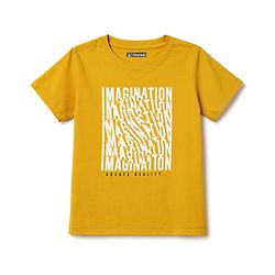 Pine Kids 100% Cotton Knit Half Sleeves Text Printed T-Shirt - Yellow