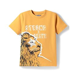 Pine Kids Cotton Knit Half Sleeves T-Shirts With Lion Print - Orange