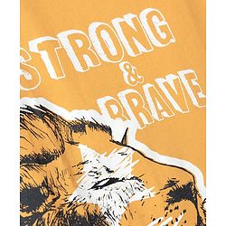 Pine Kids Cotton Knit Half Sleeves T-Shirts With Lion Print - Orange