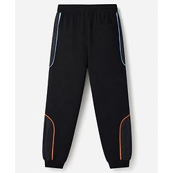Pine Kids Looper Knit Full Length Lounge Pant with Cut & Sew Design & Text Print- Black