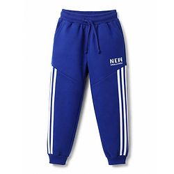 Pine Kids Looper Knit Full Length Solid Colour Lounge Pant with Cut & Sew & Tape Detailing -  Blue