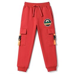 Pine Kids Knit Full Length Explore Printed Lounge Pant with Pockets- Red