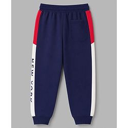 Pine Kids Cotton Knit Full Length Lounge & Track Pant With Text Print - Navy Blue