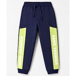 Pine Kids Cotton Knit Full Length Lounge Pants With Text Print - Navy Blue