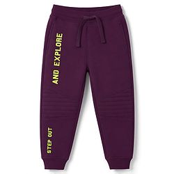 Pine Kids Cotton Knit Full Length Lounge & Track Pant With Text Print - Plum