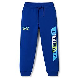 Pine Kids Cotton Knit Full Length Lounge & Track Pant With Text Print - Navy Blue