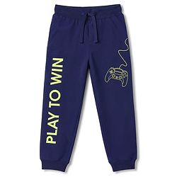 Pine Kids Knit Full Length Game Pad & Text Printed Lounge Pant with Pockets- Navy
