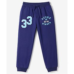 Pine Kids Knit Full Length Text Printed Lounge Pant with Pockets- Navy