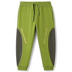 Pine Kids Cotton Knit Full Length Lounge Pants With Text Print - Olive Green
