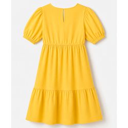 Pine Kids Cotton Woven Dress with Half Sleeves and Floral Embroidery - Yellow