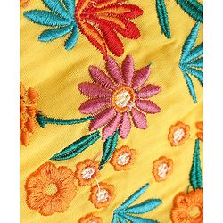 Pine Kids Cotton Woven Dress with Half Sleeves and Floral Embroidery - Yellow