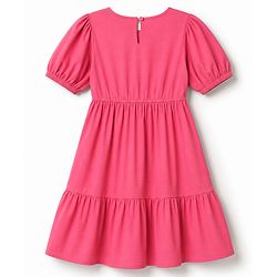 Pine Kids Cotton Woven One Piece Dress with Half Sleeves and Floral Embroidery - Fuchsia