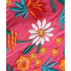 Pine Kids Cotton Woven One Piece Dress with Half Sleeves and Floral Embroidery - Fuchsia