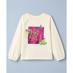 Pine Kids 100% Cotton Linen Knit Full Sleeves Top with Girl You Got This Text and Butterfly Print - White