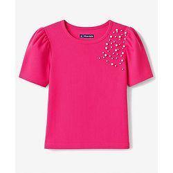 Pine Kids Knitted Half Sleeves Top With Pearl Embellished - Pink